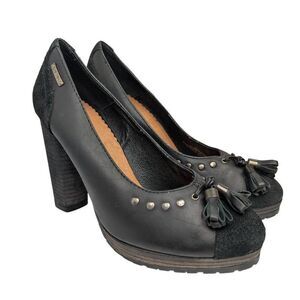 Y2K Diesel black leather & suede tassel studded platform block heel 8.5 / 9